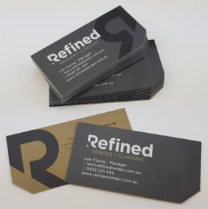 Business cards with spot UV varnish and cut corner