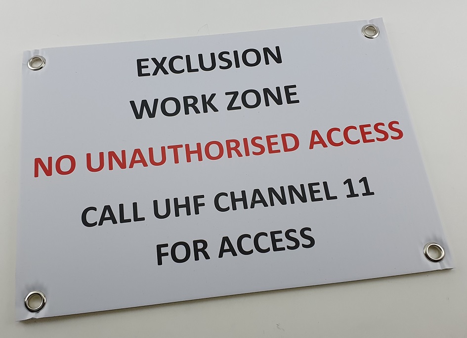 Corflute signage for exclusion work zone