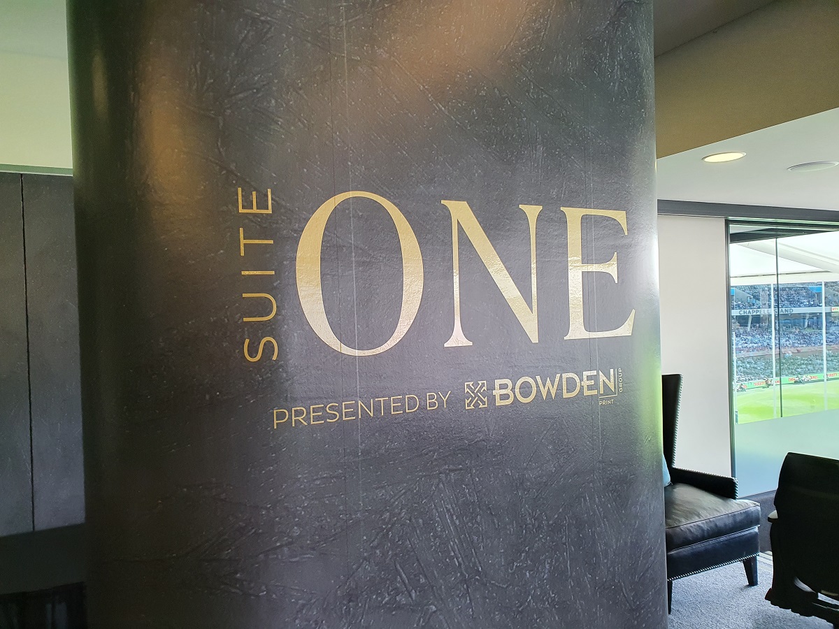 Signage at the Port Adelaide Football Club's premier suite at Adelaide Oval.