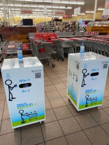 Two Clean Life Australia Hygiene Stations signage in supermarket