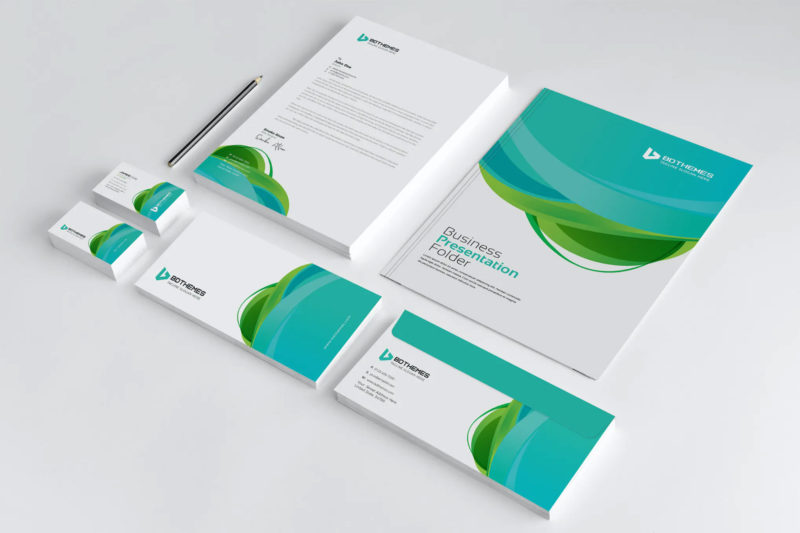 Premium business stationery set letterhead, with compliments slips, envelopes, presentation folders.